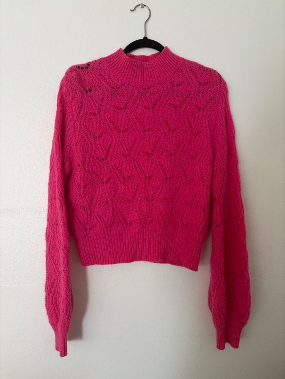 Astr Hot Pink Lace-Pattern Turtleneck Sweater